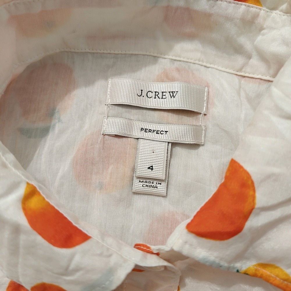 J.Crew Perfect Shirt Womens 4 Orange Fruit Print Cotton Silk Button Up 91819 - Picture 4 of 11